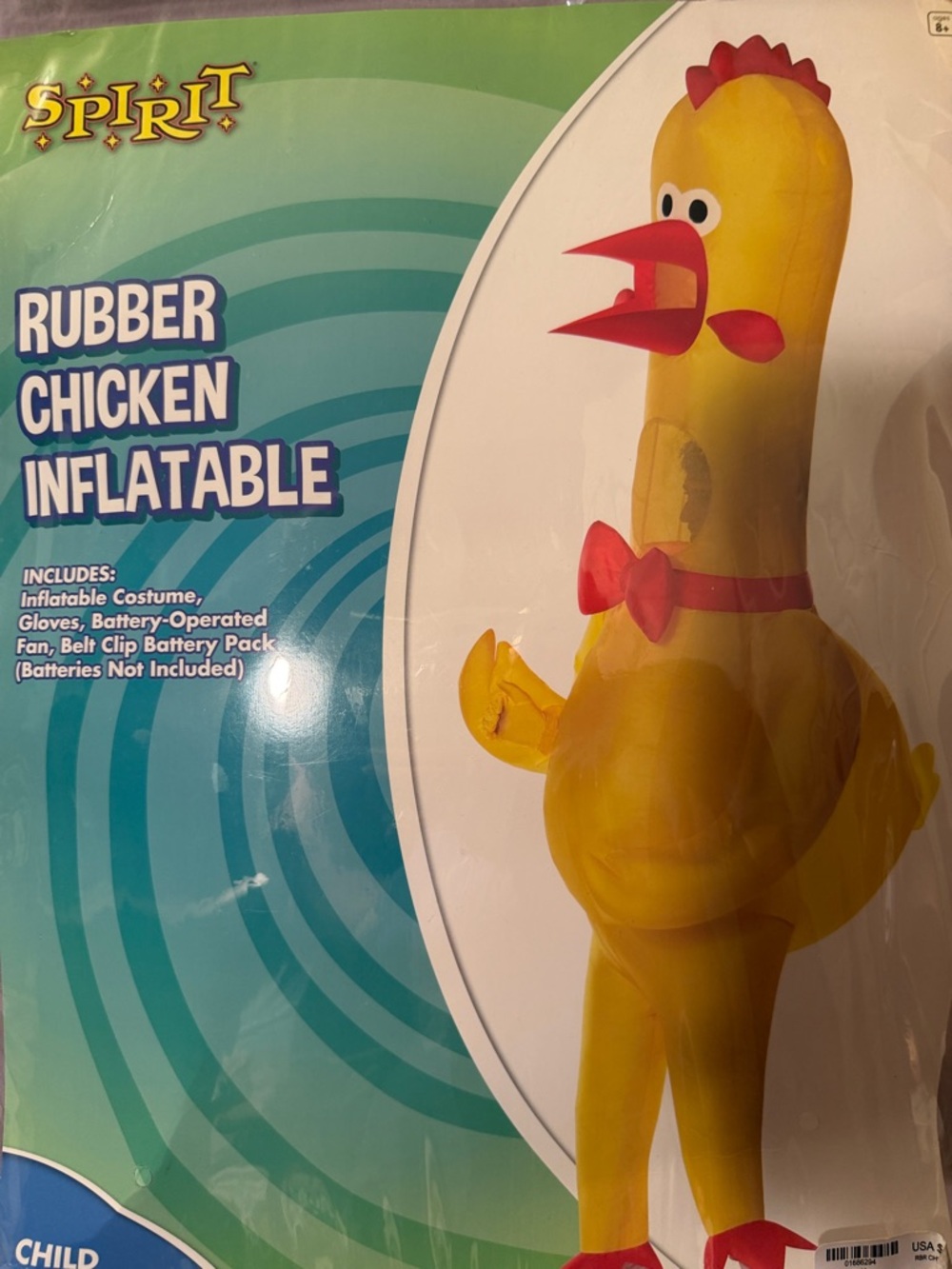 Spirit Yellow Inflatable Rubber Chicken Costume with Red Accents